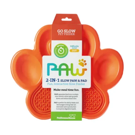 Comedero lento PAW 2 EN 1 SLOWFEEDER & LICK PAD EASY naranja